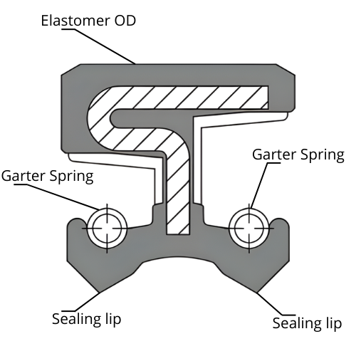 Oil Seal DC - Elastomer coated rotary shaft seal DC with 2 spring-loaded lips 